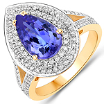 QR24833TANWD-14KY 2.99 ctw. Genuine Tanzanite and 0.63 ctw. White Diamond Halo Ring in 14K Yellow Gold