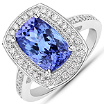 QR24834TANWD-14KW 3.71 ctw. Genuine Tanzanite and 0.33 ctw. White Diamond Halo Ring in 14K White Gold