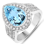 QR24837AQWD-14KW 5.20 ctw. Genuine Aquamarine and 0.64 ctw. White Diamond Halo Ring in 14K White Gold