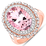 QR24840MGWD-14KR 4.81 ctw. Genuine Morganite and 0.44 ctw. White Diamond Halo Ring in 14K Rose Gold
