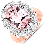 QR24841MGWD-14KR 4.26 ctw. Genuine Morganite and 0.55 ctw. White Diamond Halo Ring in 14K Rose Gold