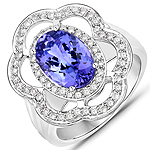QR24855TANWD-14KW 3.12 ctw. Genuine Tanzanite and 0.51 ctw. White Diamond Halo Ring in 14K White Gold
