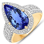 QR24859TANWD-14KY 3.32 ctw. Genuine Tanzanite and 0.51 ctw. White Diamond Cocktail Ring in 14K Yellow Gold