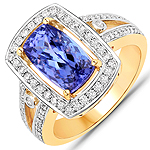 3.31 ctw. Genuine Tanzanite and 0.46 ctw. White Diamond Statement Ring in 14K Yellow Gold