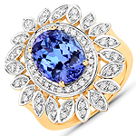 QR24861TANWD-14KY 3.92 ctw. Genuine Tanzanite and 0.61 ctw. White Diamond Statement Ring in 14K Yellow Gold