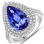 QR24862TANWD-14KW 5.63 ctw. Genuine Tanzanite and 0.47 ctw. White Diamond Halo Ring in 14K White Gold
