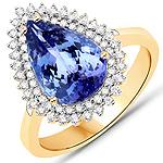 QR24863TANWD-14KY 3.92 ctw. Genuine Tanzanite and 0.39 ctw. White Diamond Cocktail Ring in 14K Yellow Gold