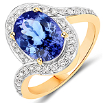 QR24873TANWD-14KY 3.35 ctw. Genuine Tanzanite and 0.41 ctw. White Diamond Bypass Ring in 14K Yellow Gold