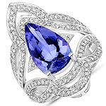 QR24878TANWD-14KW 4.29 ctw. Genuine Tanzanite and 0.62 ctw. White Diamond Statement Ring in 14K White Gold