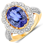 QR24879TANWD-14KY 3.97 ctw. Genuine Tanzanite and 0.84 ctw. White Diamond Statement Ring in 14K Yellow Gold
