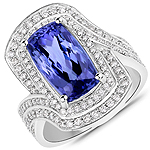 QR24896TANWD-14KW 5.85 ctw. Genuine Tanzanite and 0.77 ctw. White Diamond Bypass Ring in 14K White Gold