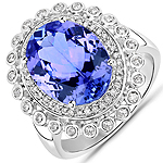 QR24901TANWD-14KW 5.67 ctw. Genuine Tanzanite and 0.32 ctw. White Diamond Cocktail Ring in 14K White Gold