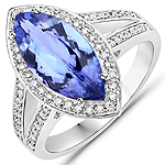 3.10 ctw. Genuine Tanzanite and 0.28 ctw. White Diamond Cocktail Ring in 14K White Gold