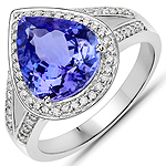 QR24947TANWD-14KW 3.85 ctw. Genuine Tanzanite and 0.26 ctw. White Diamond Cocktail Ring in 14K White Gold