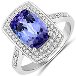 QR24949TANWD-14KW 3.32 ctw. Genuine Tanzanite and 0.38 ctw. White Diamond Halo Ring in 14K White Gold