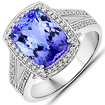 QR24950TANWD-14KW 4.28 ctw. Genuine Tanzanite and 0.29 ctw. White Diamond Cocktail Ring in 14K White Gold