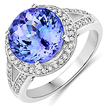 QR24971TANWD-14KW 5.36 ctw. Genuine Tanzanite and 0.25 ctw. White Diamond Cocktail Ring in 14K White Gold