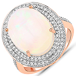 QR25426ETHOPWD-14KR 6.16 ctw. Genuine Ehiopian Opal and 0.49 ctw. White Diamond Halo Ring in 14K Rose Gold