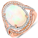 QR25456ETHOPWD-14KR 5.13 ctw. Genuine Ehiopian Opal and 0.65 ctw. White Diamond Statement Ring in 14K Rose Gold