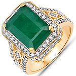 QR25632BZEWD-14KY 4.50 ctw. Genuine Emerald and 0.89 ctw. White Diamond Halo Ring in 14K Yellow Gold