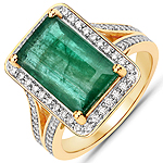 QR25633BZEWD-14KY 4.50 ctw. Genuine Emerald and 0.45 ctw. White Diamond Halo Ring in 14K Yellow Gold