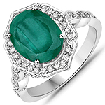 QR25635BZEWD-14KW 4.30 ctw. Genuine Emerald and 0.36 ctw. White Diamond Halo Ring in 14K White Gold