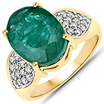 QR25637BZEWD-14KY 6.50 ctw. Genuine Emerald and 0.52 ctw. White Diamond Cocktail Ring in 14K Yellow Gold