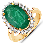 QR25638BZEWD-14KY 5.50 ctw. Genuine Emerald and 0.56 ctw. White Diamond Halo Ring in 14K Yellow Gold