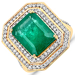 QR25642BZEWD-18KY 7.00 ctw. Genuine Emerald and 0.74 ctw. White Diamond Halo Ring in 18K Yellow Gold