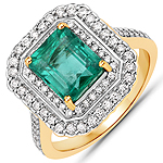 QR25643ZEWD-18KY 2.60 ctw. Genuine Emerald and 0.70 ctw. White Diamond Halo Ring in 18K Yellow Gold