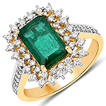 QR25644ZEWD-18KY 2.25 ctw. Genuine Emerald and 0.65 ctw. White Diamond Halo Ring in 18K Yellow Gold
