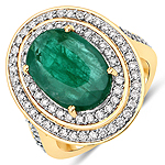 QR25645BZEWD-18KY 4.26 ctw. Genuine Emerald and 0.90 ctw. White Diamond Halo Ring in 18K Yellow Gold