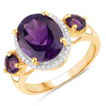 3.82 ct. tw. Genuine Amethyst And White Diamond 3 stone Ring In Sterling Silver