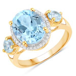 4.78 ct. tw. Genuine Blue Topaz And White Diamond 3 stone Ring In Sterling Silver