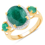 4.00 ct. tw. Dyed Emerald, Emerald And White Diamond 3 stone Ring In Sterling Silver