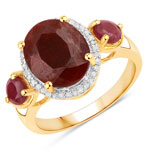 4.95 ct. tw. Dyed Ruby, Ruby And White Diamond 3 stone Ring In Sterling Silver