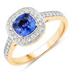 1.31 ct. tw. Genuine Blue Sapphire And White Diamond Bridge Ring In 18K Yellow Gold