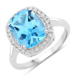 4.31 ct. tw. Swiss Blue Topaz and Lab Grown Diamond Halo Ring in .925 Sterling Silver
