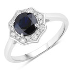 1.34 ct. tw. Blue Sapphire and White Diamond Halo Ring in 10K White Gold