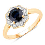 1.34 ct. tw. Blue Sapphire and White Diamond Halo Ring in 10K Yellow Gold