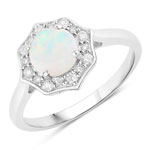 0.77 ct. tw. Ethiopian Opal and Lab Grown Diamond Halo Ring in .925 Sterling Silver