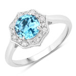 1.37 ct. tw. Swiss Blue Topaz and Lab Grown Diamond Halo Ring in .925 Sterling Silver