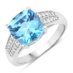 3.57 ct. tw. Swiss Blue Topaz and Lab Grown Diamond Bridge Ring in .925 Sterling Silver