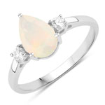 1.02 ct. tw. Ethiopian Opal and Lab Grown Diamond 3 Stone Ring in .925 Sterling Silver