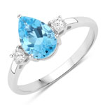1.42 ct. tw. Swiss Blue Topaz and Lab Grown Diamond 3 Stone Ring in .925 Sterling Silver