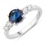 1.38 ct. tw. Blue Sapphire and White Diamond 5 Stone Ring in 14K White Gold