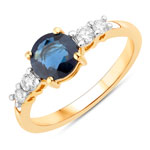 1.38 ct. tw. Blue Sapphire and White Diamond 5 Stone Ring in 14K Yellow Gold
