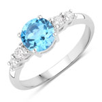 1.39 ct. tw. Swiss Blue Topaz and Lab Grown Diamond 5 Stone Ring in .925 Sterling Silver