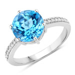 3.91 ct. tw. Swiss Blue Topaz and Lab Grown Diamond Bridge Ring in .925 Sterling Silver