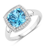 2.47 ct. tw. Swiss Blue Topaz and Lab Grown Diamond Halo Ring in .925 Sterling Silver